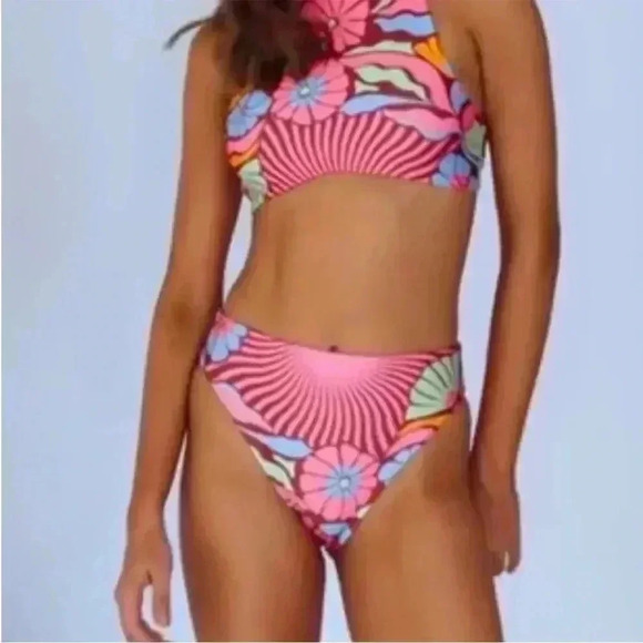 Maaji Halter Reversible High Neck Bikini Top Gaby Floral Stripe NEW Boho Y2K NWT - Picture 4 of 8